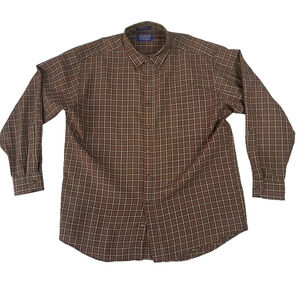 Sir Pendleton Shirt Men's Large Brown 100% Pure Virgin Wool Plaid Long Sleeve